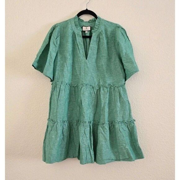 Tuckernuck Sea Green Linen Blend Crawford Mini Ruffle Dress Sz M Preppy - Picture 2 of 10